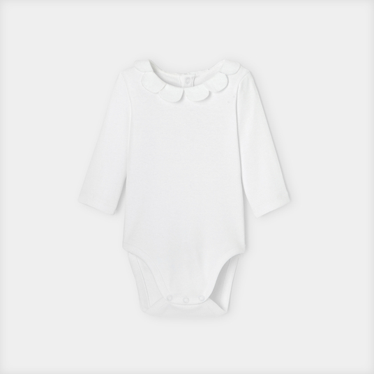 Baby girl bodysuit with petal collar