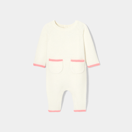 Baby girl jumpsuit in garter stitch