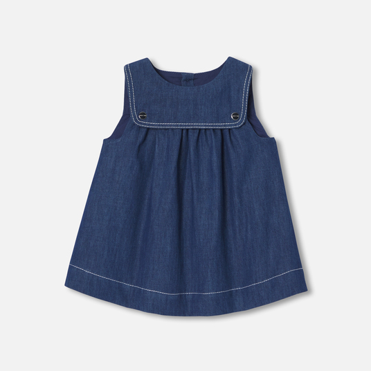 Baby girl pinafore dress in lightweight denim