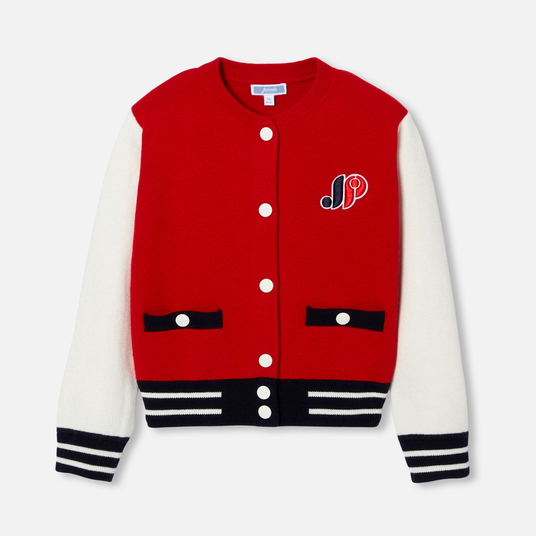 Girl knitted varsity jacket