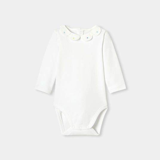 Baby girl bodysuit with petal collar