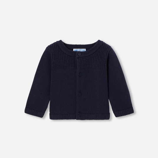 Baby boy striped fleece cardigan Navy white Jacadi Paris