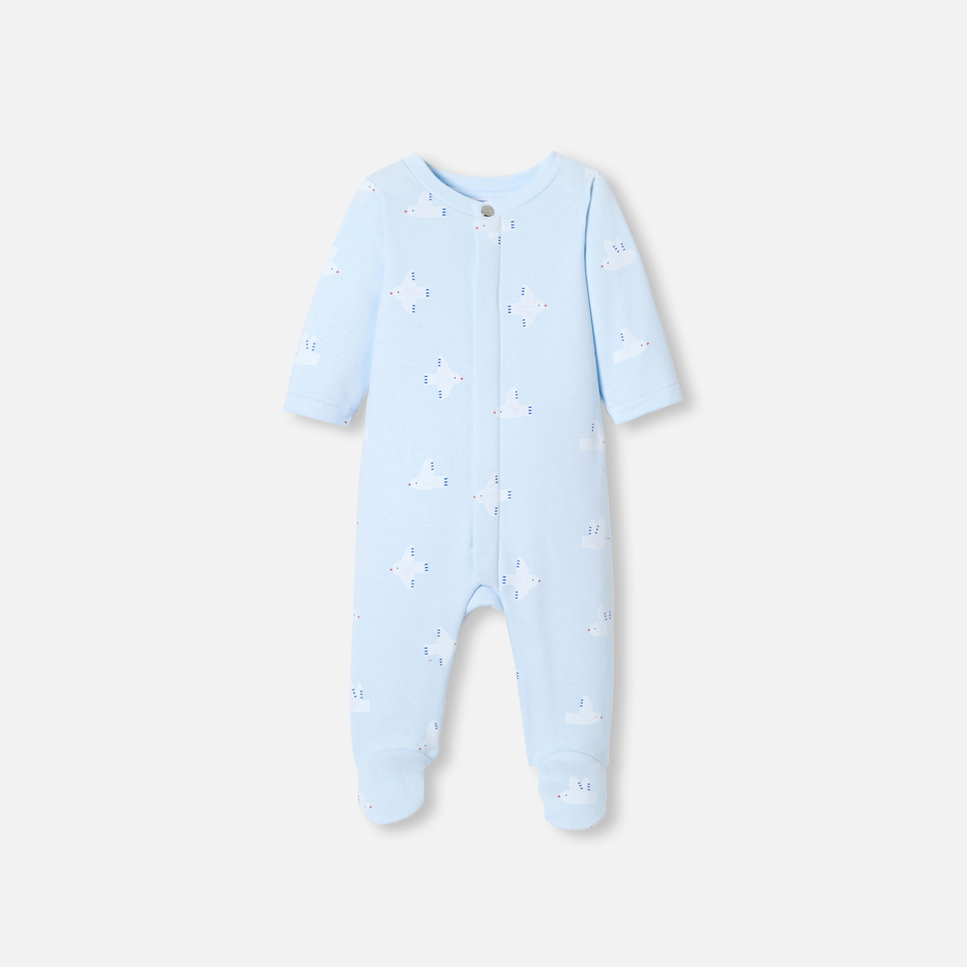 Baby pajamas in fleece with a seagull pattern